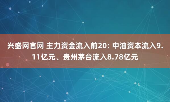 兴盛网官网 主力资金流入前20: 中油资本流入9.11亿元、贵州茅台流入8.78亿元